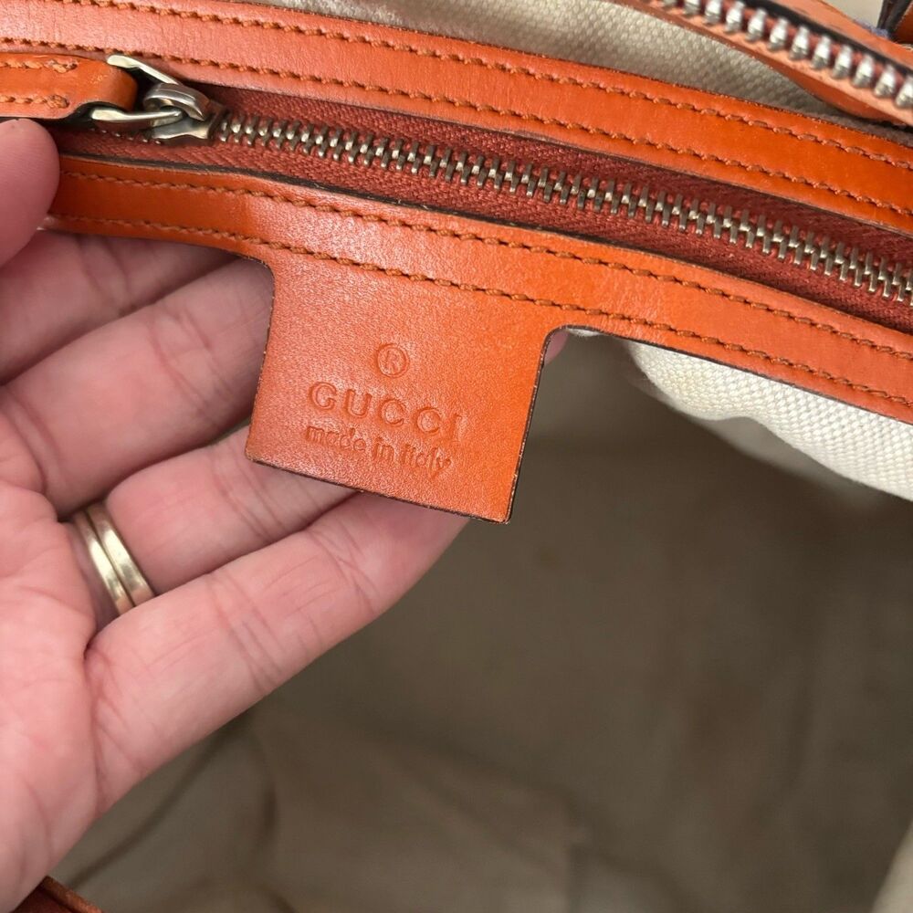 GUCCI Purse Monogram Vintage Web Small Boston Orange Blue Shoulder Bag Rare - Picture 13 of 16